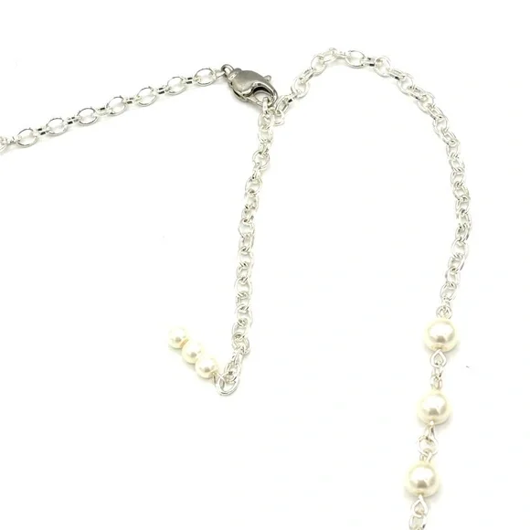 Hand Crafted Silver and Orange with Pearl Flower Necklace - Picture 8 of 9